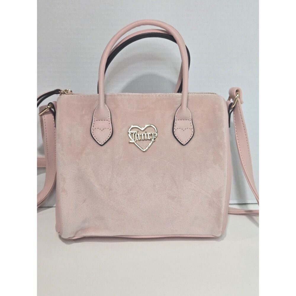 Juicy Couture Velour Satchel Bag | Pink Gold Heart Crossbody Purse
